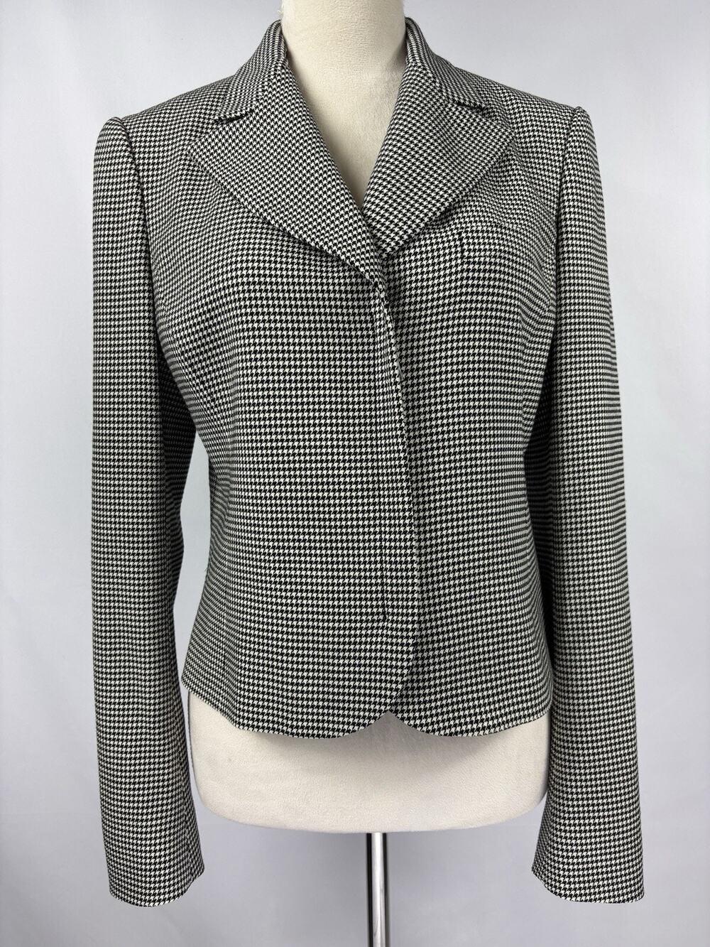 Ralph Lauren Purple Label Blazer Black White Houndstooth Puppytooth 8 Zip Close